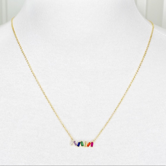 Rainbow Pride Love Baguette Gold Necklace 18" - Picture 3 of 5
